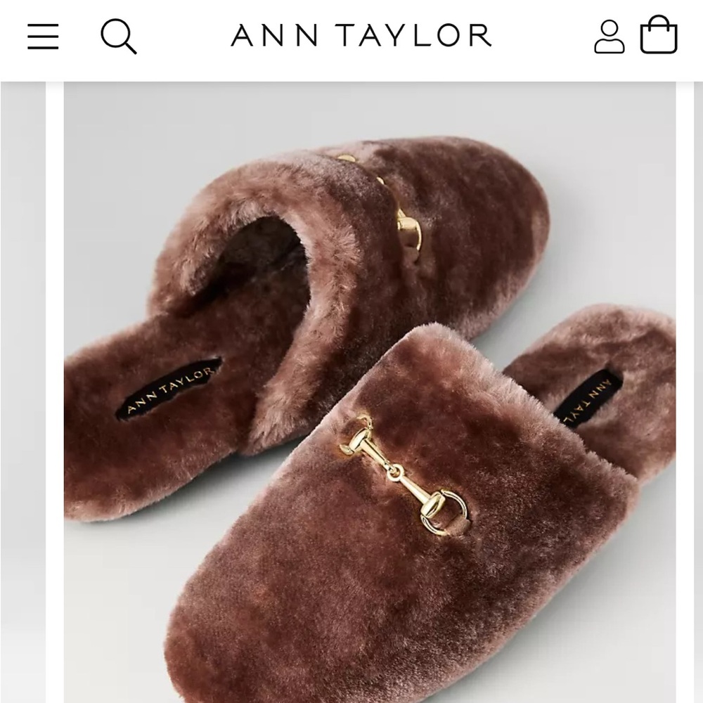 Ann Taylor Slippers Brown Fur Slip-On Women's Shoes Size 10